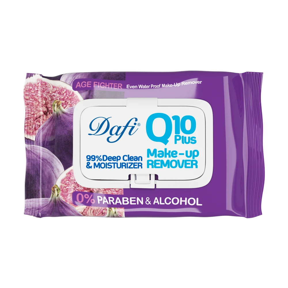 کیوتن-انجیر.webp دستمال مرطوب پاک کننده آرایش دافی مدل Q10 طرح میوه انجیر بسته 50 عددی - Image 1