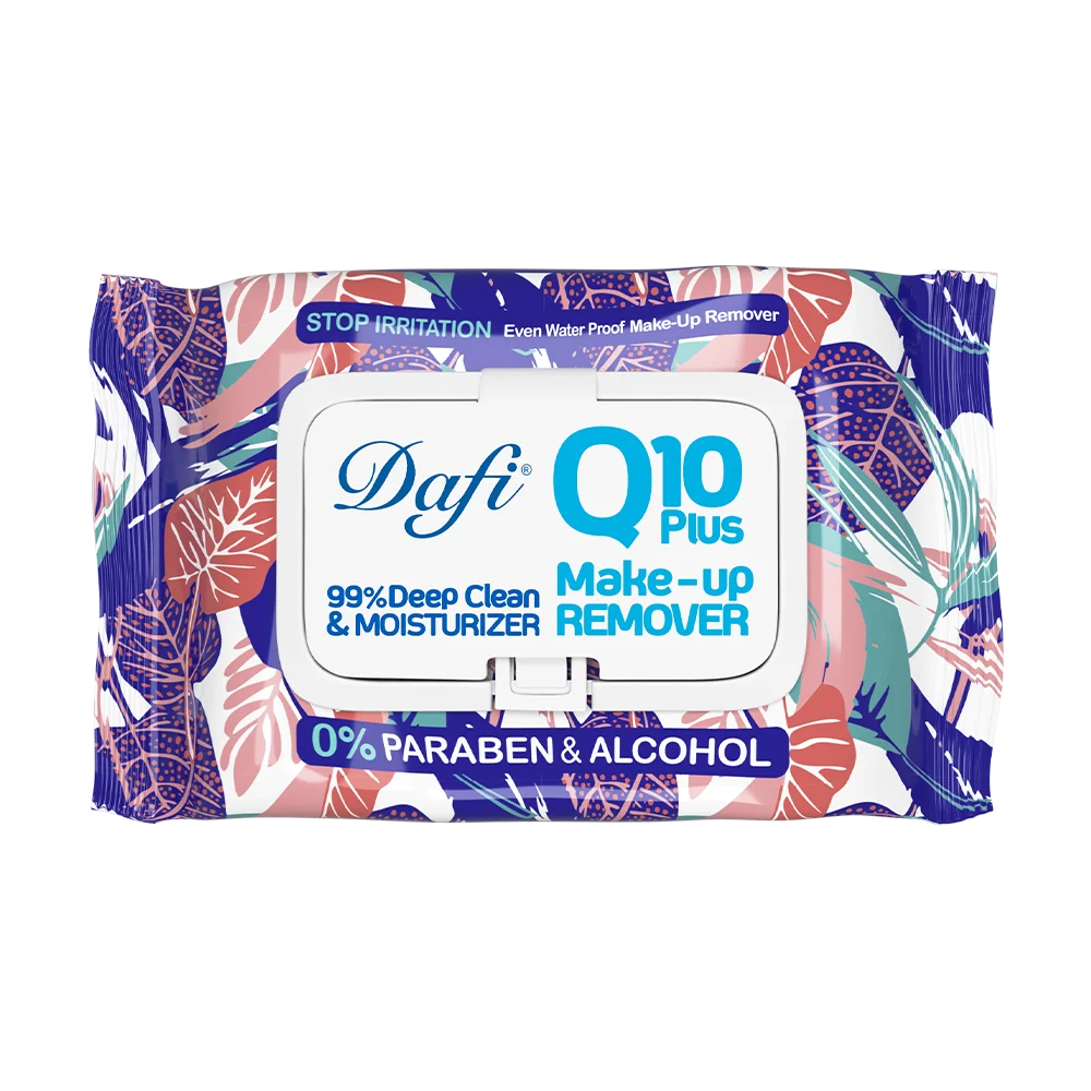 کیوتن-گلی-1.webp دستمال مرطوب پاک کننده آرایش دافی مدل Q10 طرح گل 3 50 عددی - Image 1