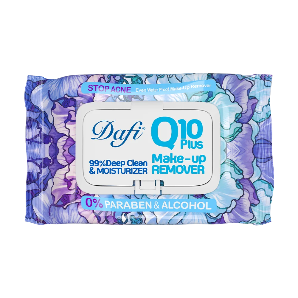 کیوتن-گلی-2.webp دستمال مرطوب پاک کننده آرایش دافی مدل Q10 طرح گل 1 50 عددی - Image 1
